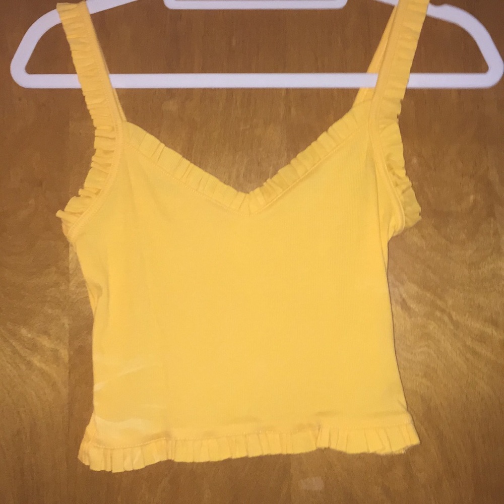 Yellow Crop Tank with Ruffle Details